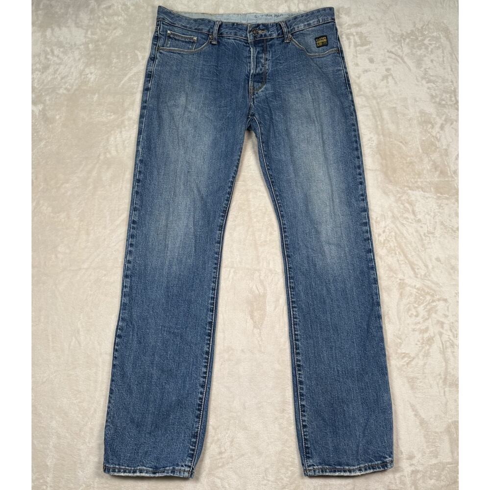 G-Star RAW Jeans GS 3301 Blue Low Rise Straight Button Fly Y2K Men's Size 34x32 - Picture 1 of 10